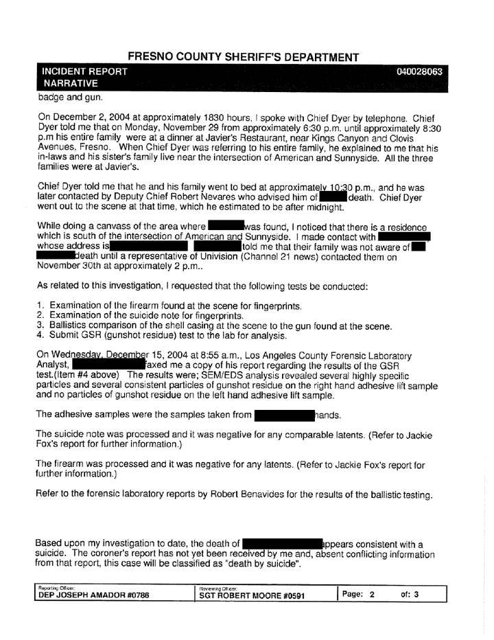 FCSO follow-up investigation page recording Dyer's chronology and forensic requests
