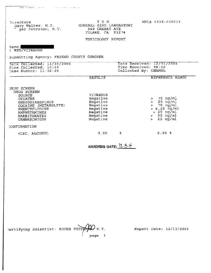 Redacted toxicology laboratory report